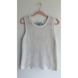 Cece 100% Cotton Open Weave Square Knit Sweater Vest Top Off White size Medium